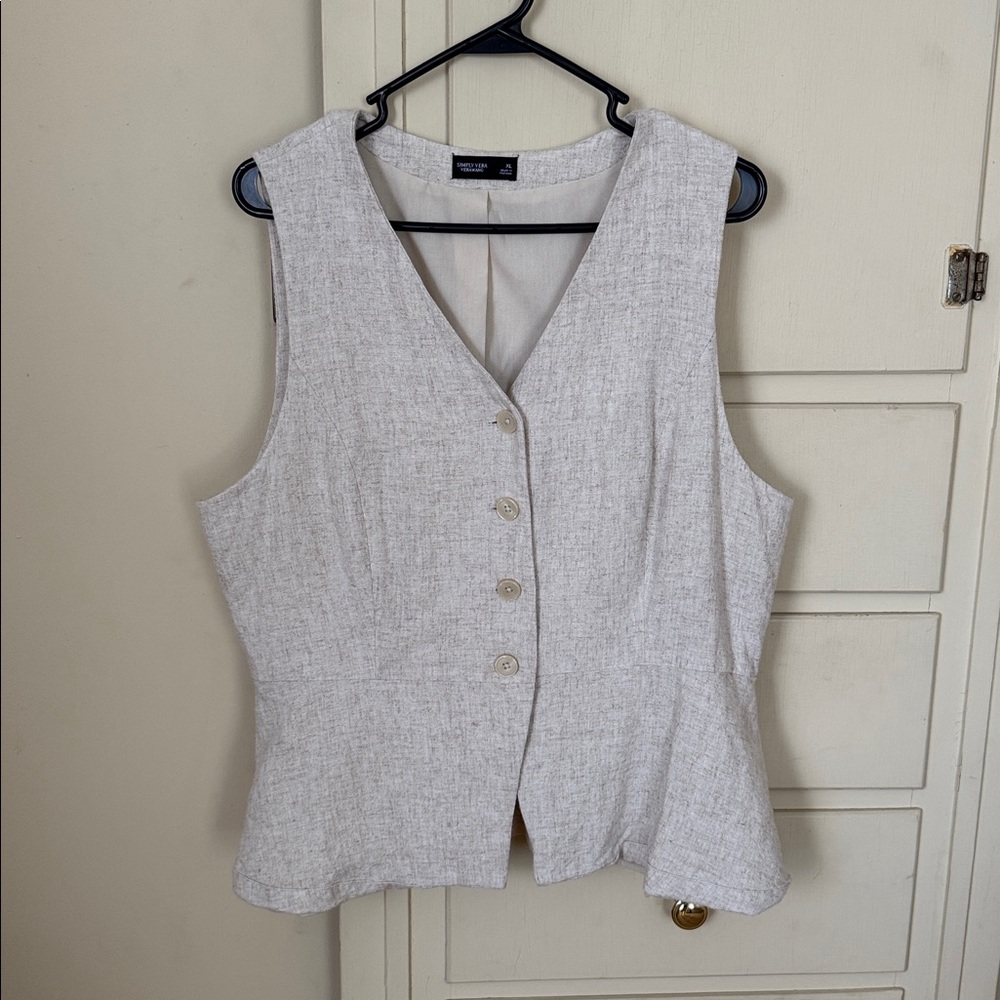 Sleeveless Beige Button-Up Vest